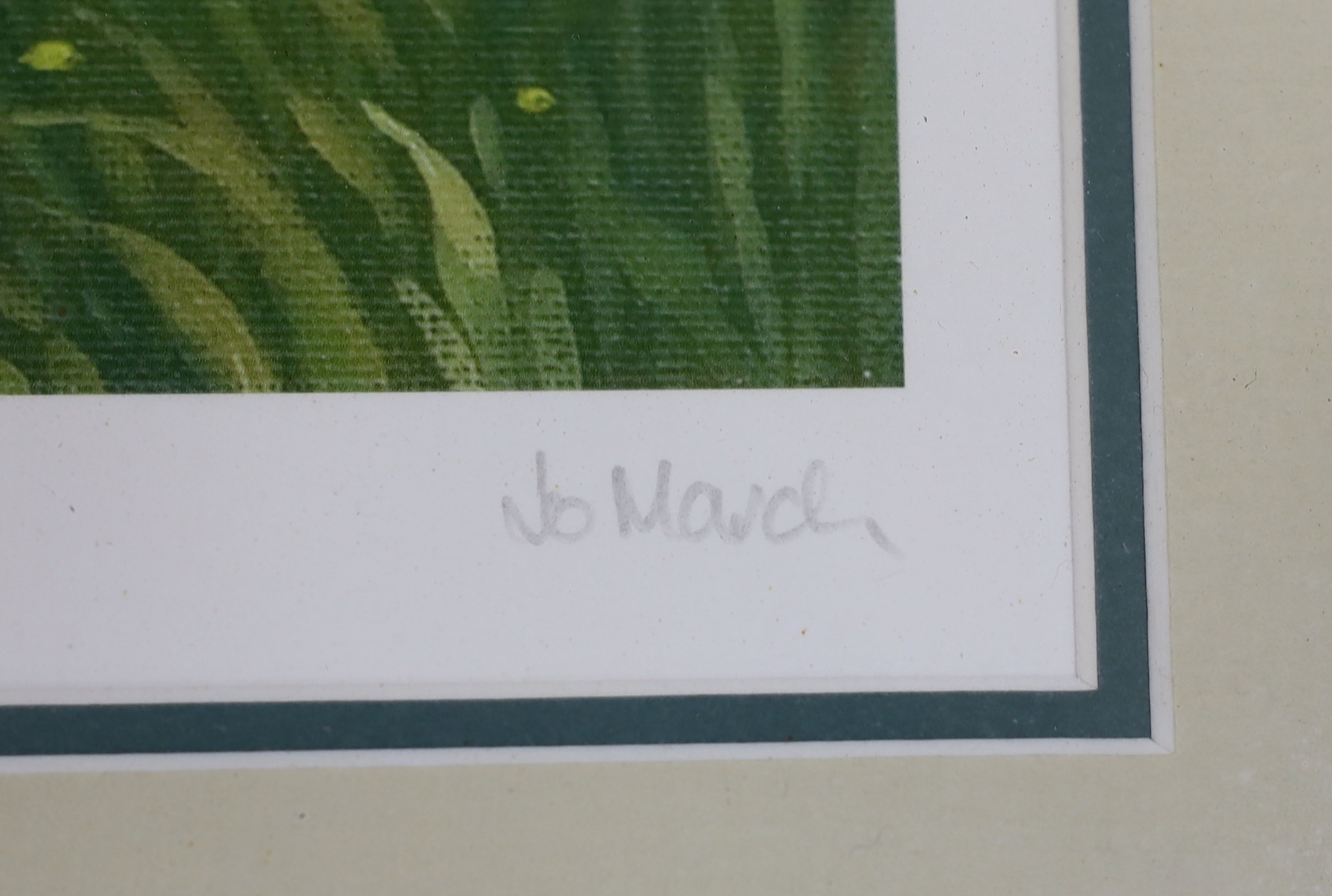 Jo March (b.1962) limited edition colour print, Hillside landscape with path, signed in pencil, 29/75, 47 x 37cm